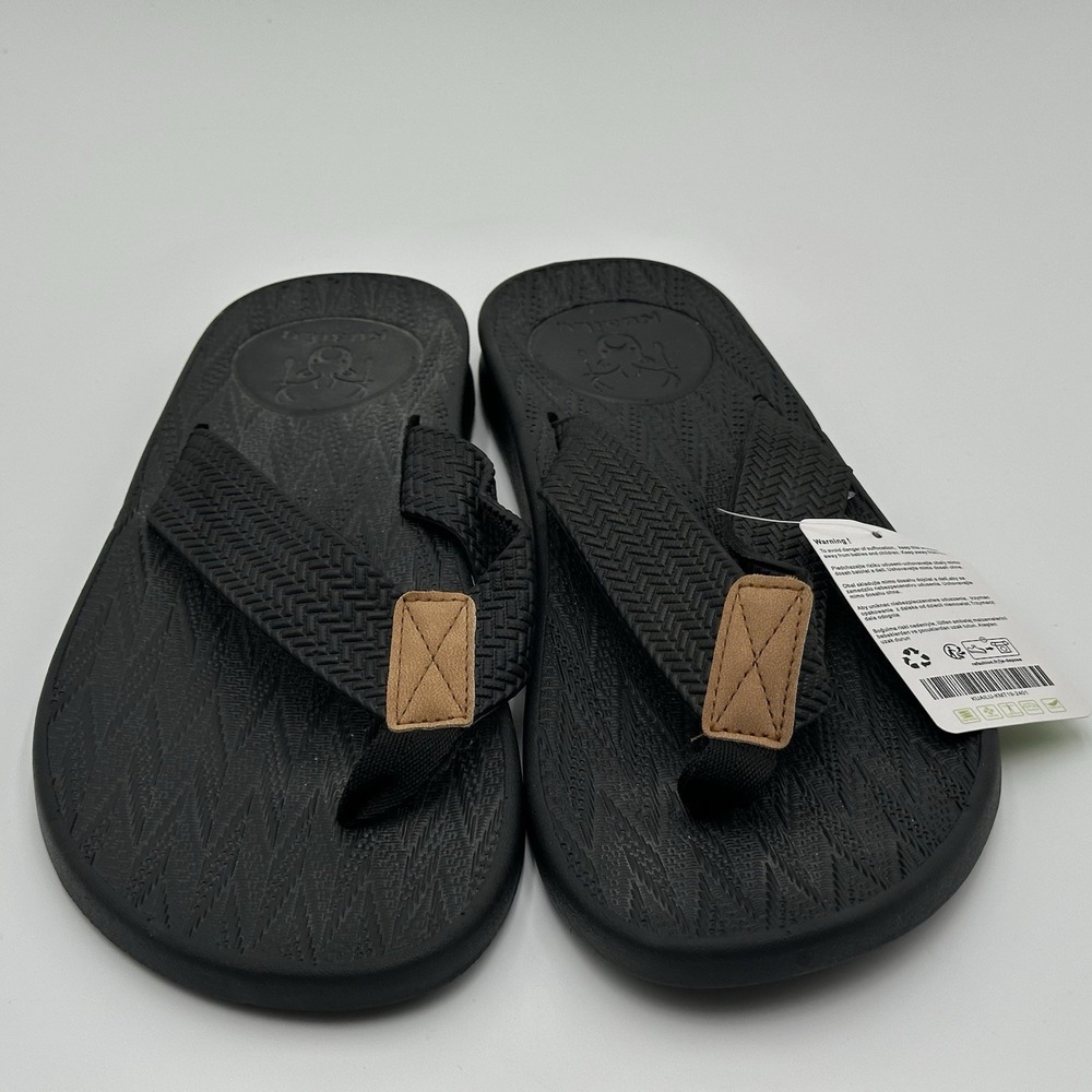 KuaiLu Yoga Mat Leather Flip Flops Thong Sandals with Arch Support Men's 9 Black